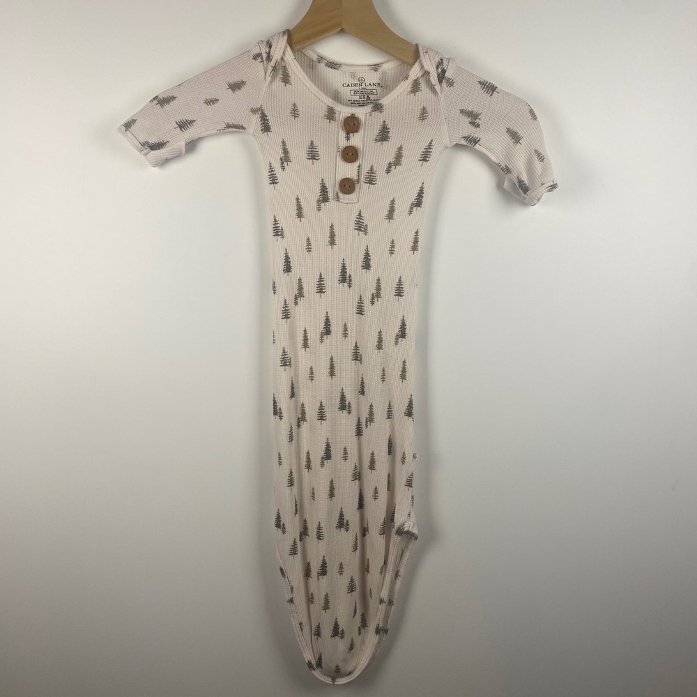 Caden Lane Knotted Gown Infant 0-3M Cream Pine Tree Waffle Knit Woodland Boho